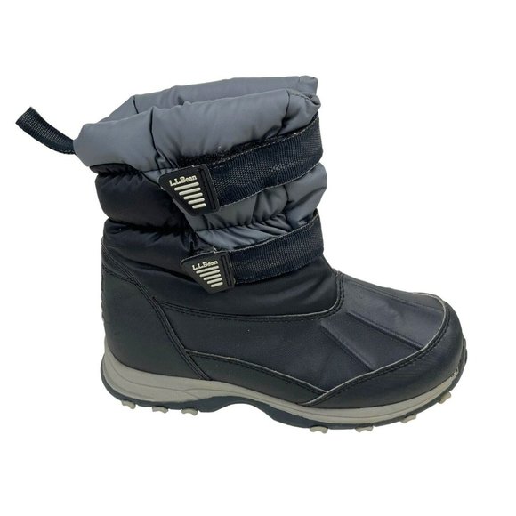LL Bean Kids Gray Black Waterproof Hook Loop Mid Calf Winter Boots Size 3 289143 - Picture 1 of 7